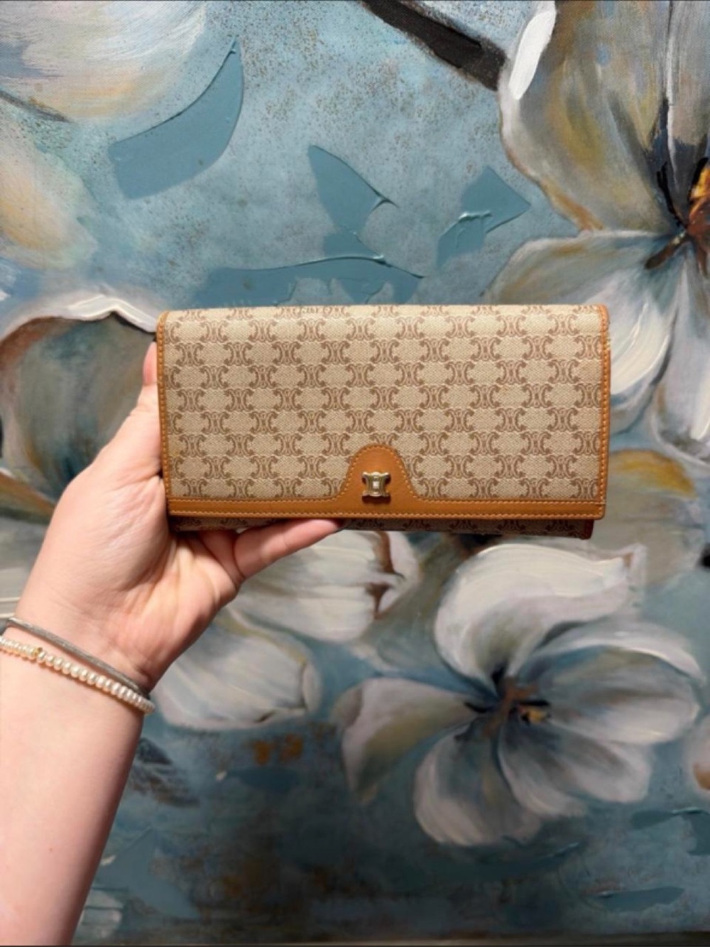 Celine Monogram Canvas Continental Wallet - Beige and Tan